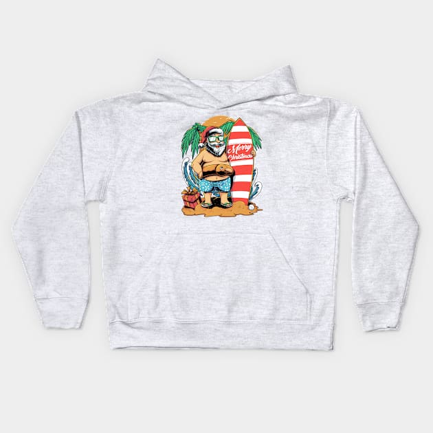 Vintage Beach Santa Kids Hoodie by BDAZ